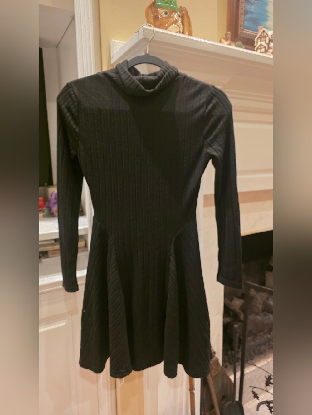 HALARA Black Ribbed Turtleneck Fit & Flare Mini Dress
